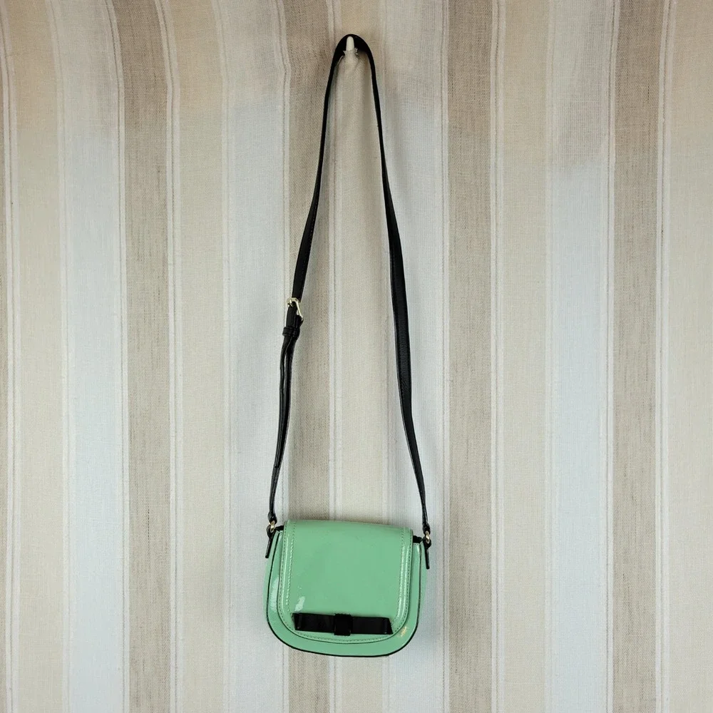 Kate Spade Jade Chelsea Park Crossbody‎ Bag Purse Mint Green Black Leather